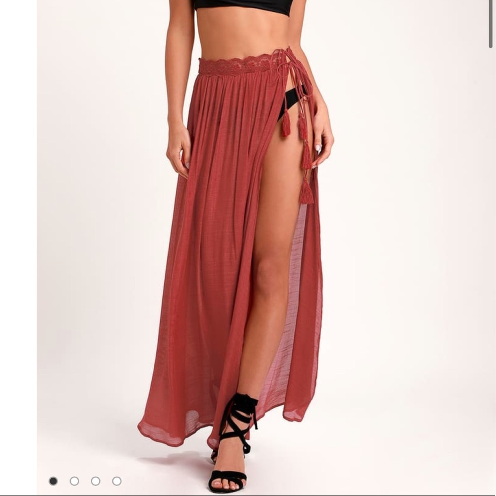 Sunseeking brick red lace swim cover-up maxi skirt